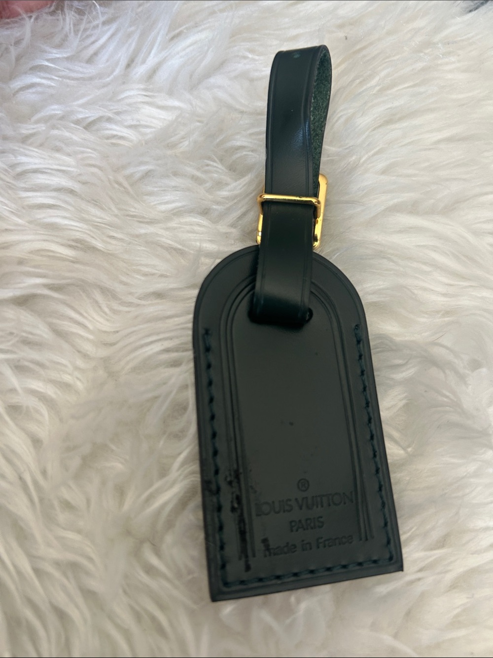 Louis Vuitton small green learher luggage tag
